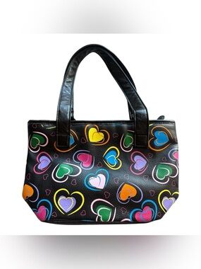 Y2K Rainbow Heart Handbag Tote Bag Colorful Black Purse